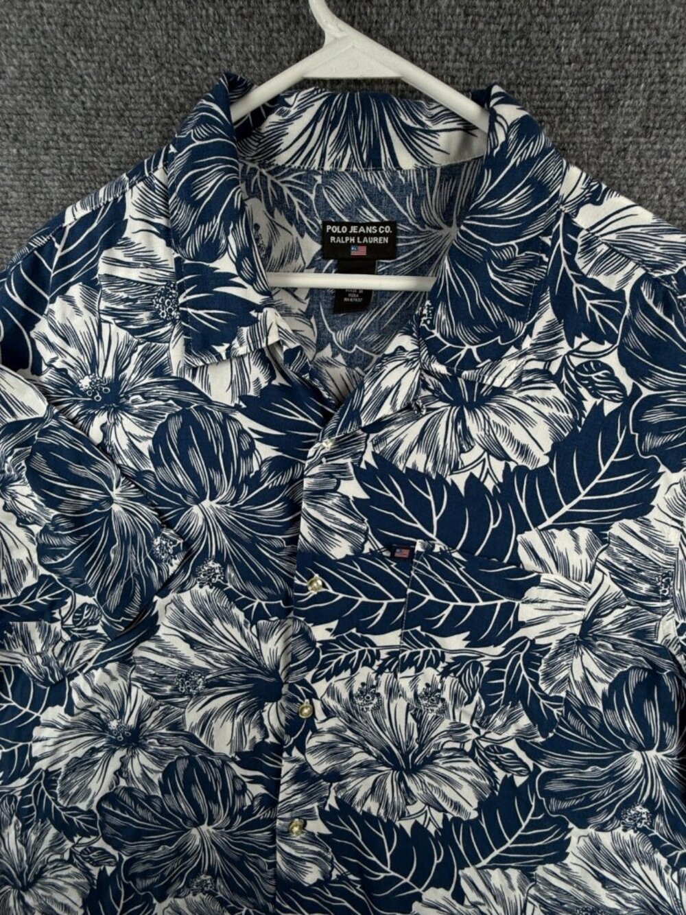 Polo Jeans Ralph Lauren Hawaiian Short Blue Floral 100% Rayon Large Beach Tiki